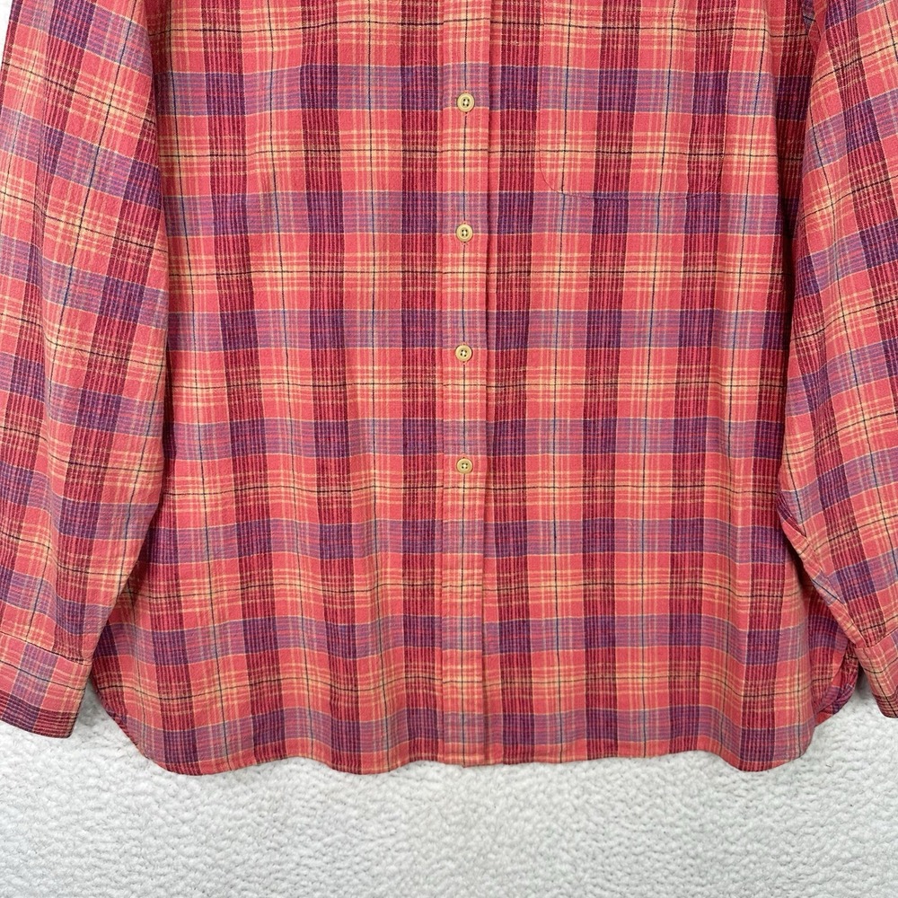 LL Bean Women's Plaid Button Front Shirt Red Pink Blue Linen Cotton Classic XL - Picture 4 of 11